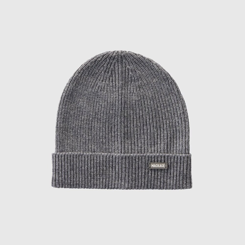MACKAGE Dawson Fish Rib Knit Wool Blend Beanie in gray OS